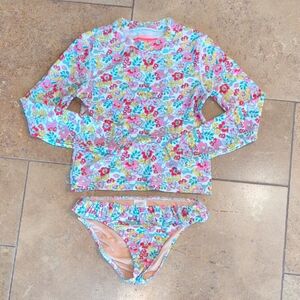 Crewcuts girl rashguard set. Green and pink floral. Size 8.